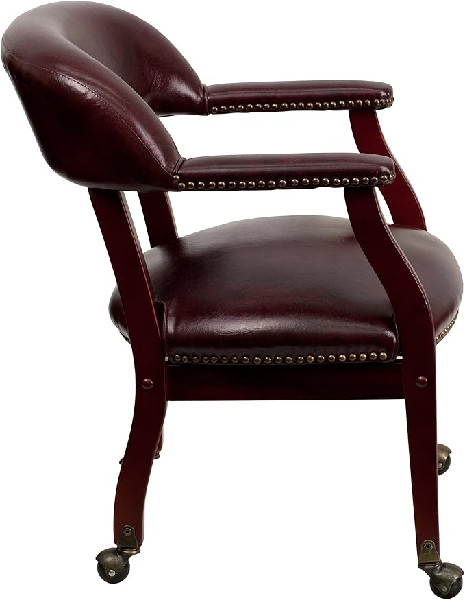 EMMA + OLIVER Oxblood Vinyl Luxurious Conference Chair with Casters-DeskLoop Office