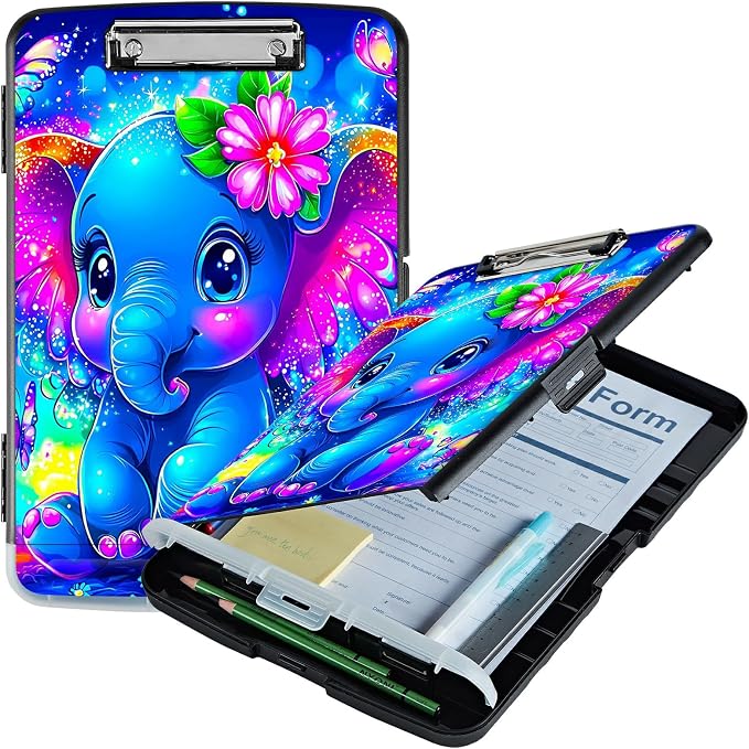 Blue Elephant Flowers A4 Clipboard by Unknown