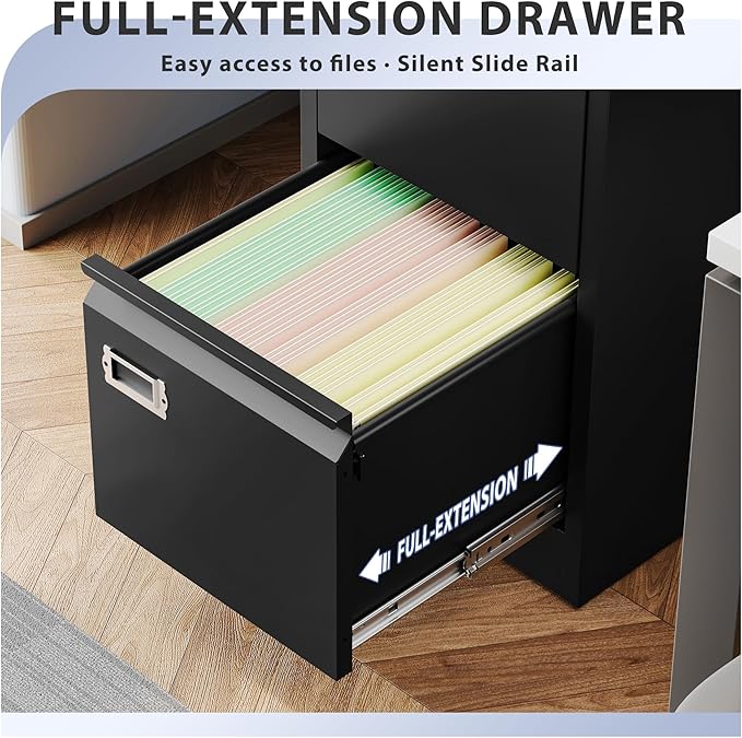 5 Drawer File Cabinet, Filing Cabinets for Home Office, Vertical File Cabinet with Lock, 61.6" H Locking File Cabinet for A4 Legal/Letter, Assembly Required (Black)-DeskLoop Office