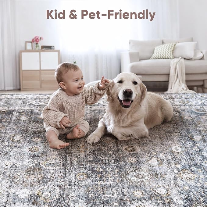 Rugcomf Area Rug 4x6 Rug Washable Boho Rugs Non Slip Low Pile Soft Floral Small - Image 4
