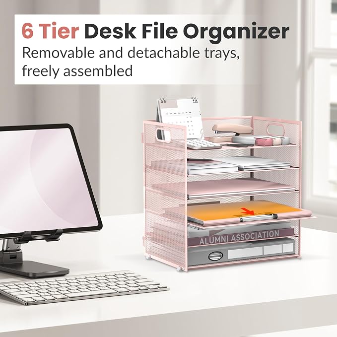 Daltack 6 Tier Paper Organizer for Desk, Paper Letter Tray Organizer for Desks - Image 5