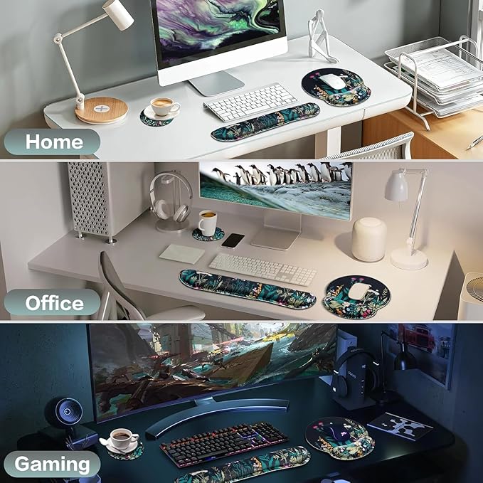 Mouse Pad with Wrist Rest Set, Qomolama 3-in-1 Wrist Support Mouse Pad Set - Image 7