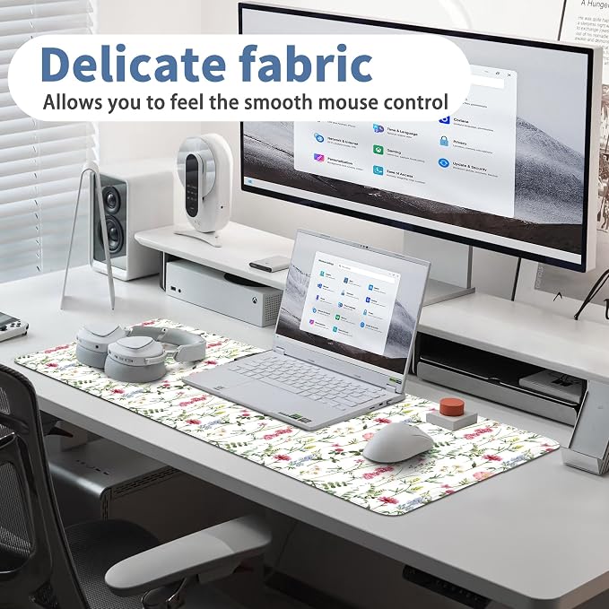 White Kawaii Flower Mouse Pad Large Desk Mat Extended Keyboard Mouse Pad Cute - Image 5