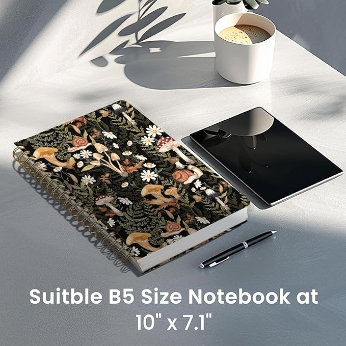 Lined Spiral Notebook Journal for Work, 300 Pages Thick B5 (7.1"x10") College Ruled Journal for Women & Writing, Hardcover Notebook for Note Taking, Perfect for Office Home School Supplies, Mushroom-DeskLoop Office