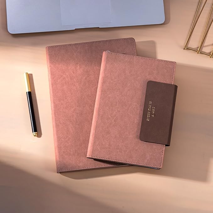 MINICAGIE Lined Leather Journals for Writing A5 Journaling Notebooks with 100 GSM Thick Paper Journal Notebook for Men & Women with Buckle Closure, Work Travel Note Taking Diary, 5.7" x 8.3", Pink-DeskLoop Office