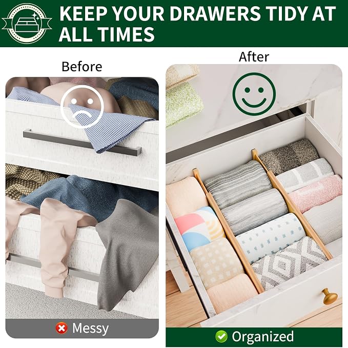 Dunruz Bamboo Drawer Dividers 2.6" High, Bedroom and Office - Image 4
