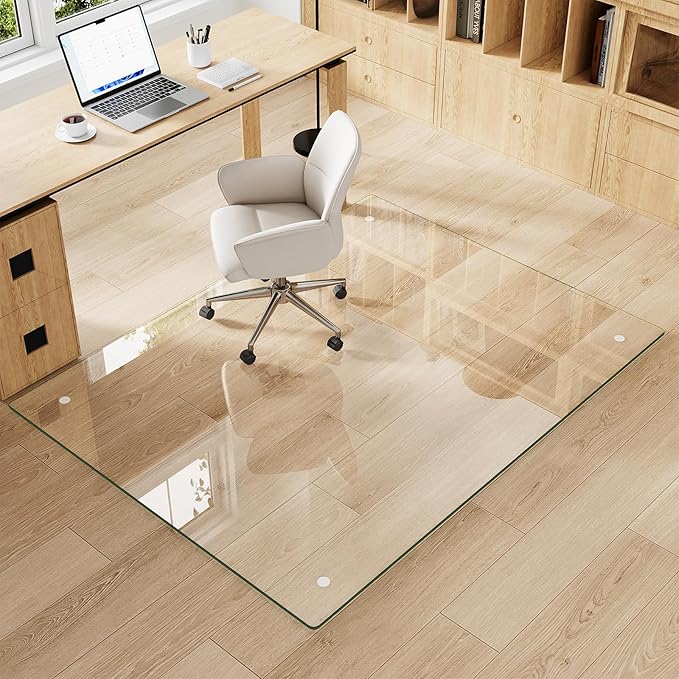 Tempered Glass Chair Mat for Carpet & Hard Floor, Non-Slip Pads, Rounded - Image 2
