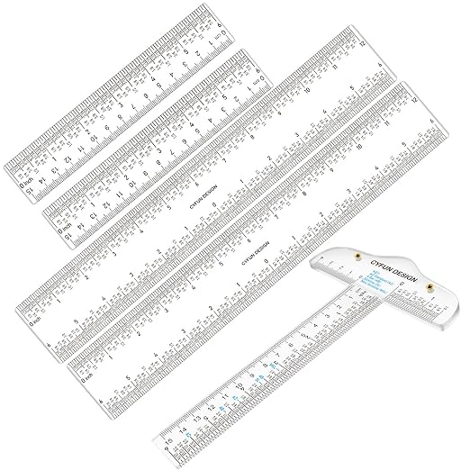 5PCS 6''/12 '' Acrylic Clear Edge Rulers T-Square Ruler, inches and Metric by BAOFALI