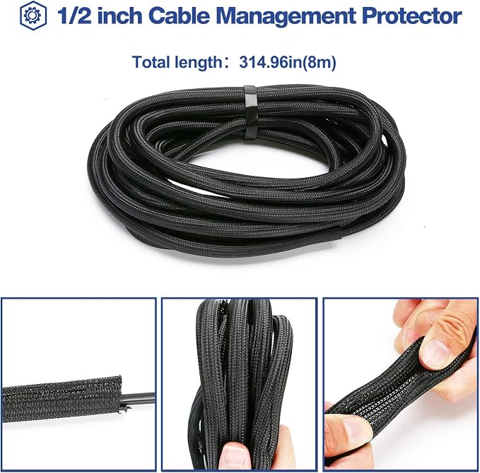 JOTO 26 Feet Cable Management Sleeve -Black | Cord Organizer System - Image 4