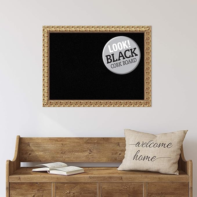 Amanti Art Black Cork Board for Wall, 23x31 Vision Board with Gold Wood Frame, Medium Corkboard Office Decor for Home Organization, Traditional Corkboard Pinboard to display items for home-DeskLoop Office