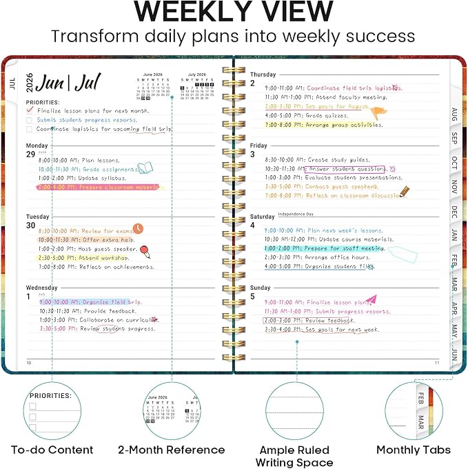Academic Planner 2026-2027, Weekly and Monthly Calendar Book, July 2026 – June - Image 3