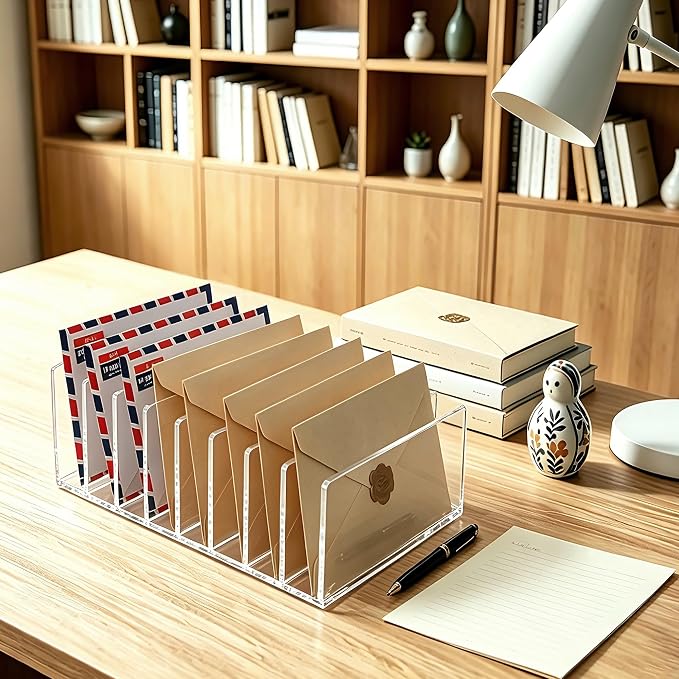 8 Compartments Clear Acrylic Mail Holder – Vertical Letter Sorter & - Image 6