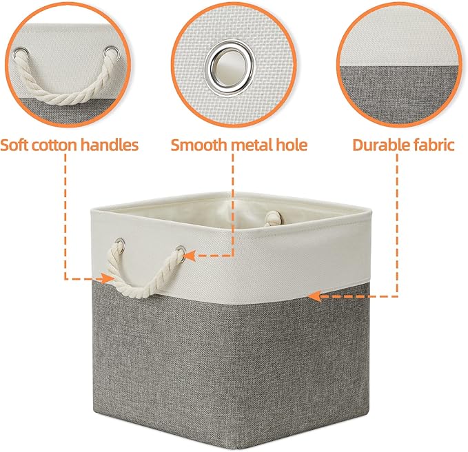 DULLEMELO Cube Storage Bins Set of 4 Fabric Storage Cubes Organizer Bin with Handles, Collapsible 12 Inch Cube Storage Baskets for Organizing, Closet, Shelf, Nursery (White&Grey)-DeskLoop Office