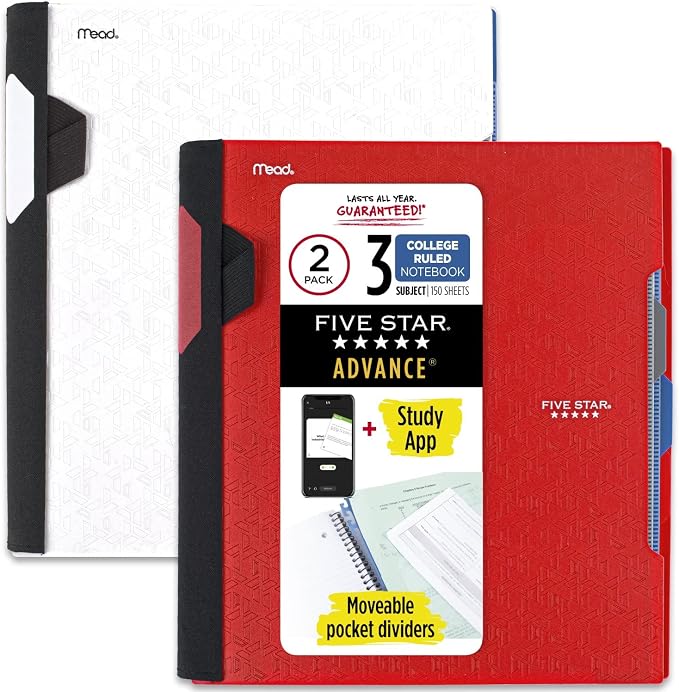 Five Star Advance Spiral Notebooks + Study App, 2 Pack, 3 Subject, College by FiveStar