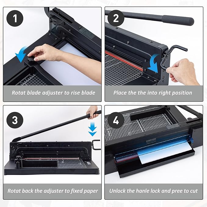TIANSE Heavy Duty Guillotine Paper Cutter A4 12" Guillotine Paper Cutter 500 Sheet Capacity Solid Steel Construction with Double Safety Protection Perfect for Trimming Paper Cardstock Matboard Black-DeskLoop Office