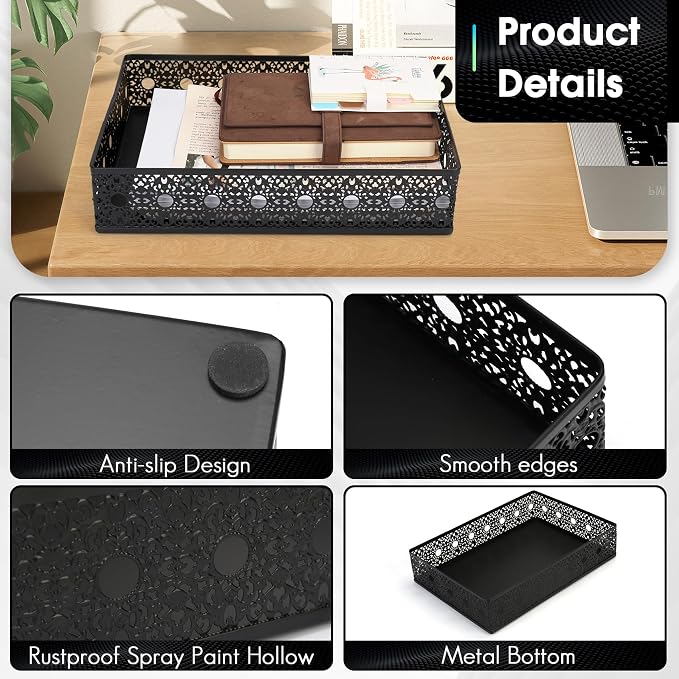 Desk Drawer Organizer, A4 Large Metal Mesh Desk Organizer Tray, Carved Hollow - Image 5