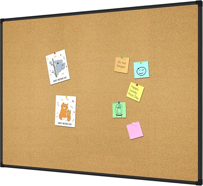 Lockways Large 48" x 36" Cork Board Bulletin Board, 4 x 3 Wall-Mounted Double by Lockways