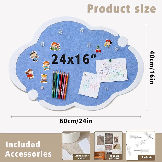Cute Cloud Felt Board for Wall 24 x 16 Inch, Foldable Vision Board Kit - Image 4