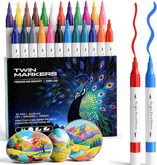 WELLOKB 80 Colors Dual Tip Acrylic Paint Markers, Fabric Markers, Brush Tip by WELLOKB