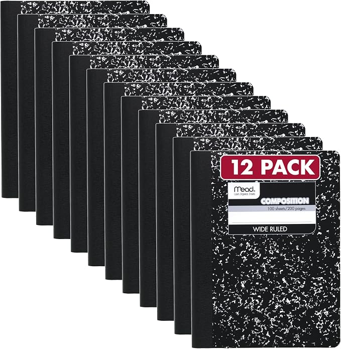 Mead Composition Notebook, Wide Ruled Paper, 7.5" x 9.75", 100 Sheets, 12 Pack by Mead