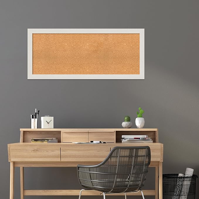 Amanti Art Natural Cork Board for Wall, 21x49 Vision Board with White Frame, Oversize Corkboard Office Decor for Home Organization, Country Rustic Corkboard Pinboard to Display Items for Home-DeskLoop Office