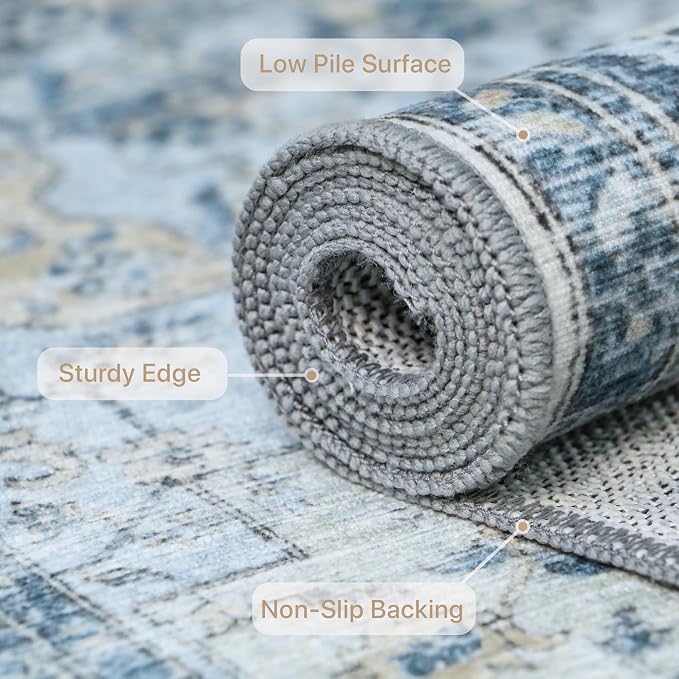 GENIMO Runner Rug 2'6''x8, Non Slip Vintage Hallway Runner Rugs, Low Pile - Image 7