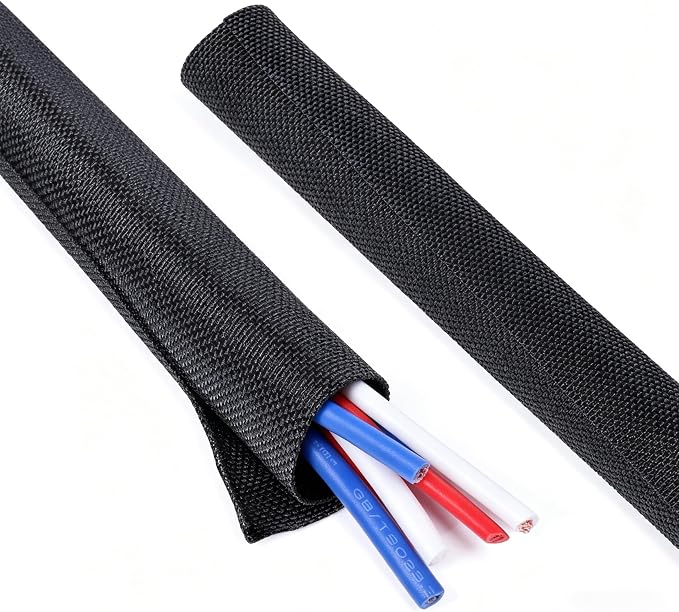 Black Braided Cable Management Sleeves Wire Loom Tubing Cord Protector by BuyUneed