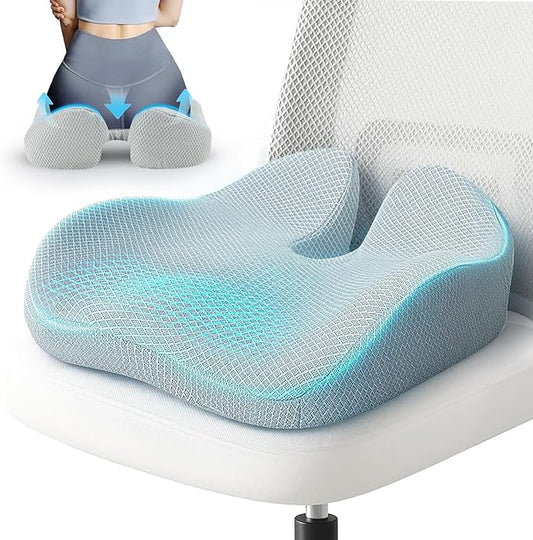 Extra Large Office Chair Cushion, 19" x 17" Ergonomic Memory Foam Seat Cushion for Tailbone, Back, Sciatica & Hip Pain Relief, Booster Pad for Sitting & Driving, Removable Washable Cover, Grey-DeskLoop Office