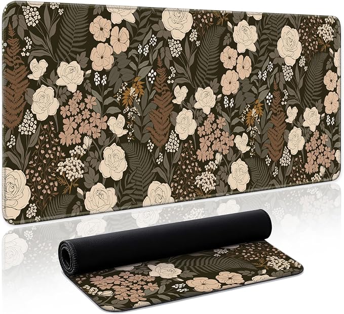 Aesthetic Desk Mat, Cute Wild Rose Desk Pad Protector by Zotia