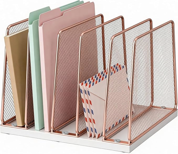 LEKETREE Rose Gold Desk File Organizer, 5-Section Upright File Sorter, Vertical by Stylishworkspaceeffortlessorganization