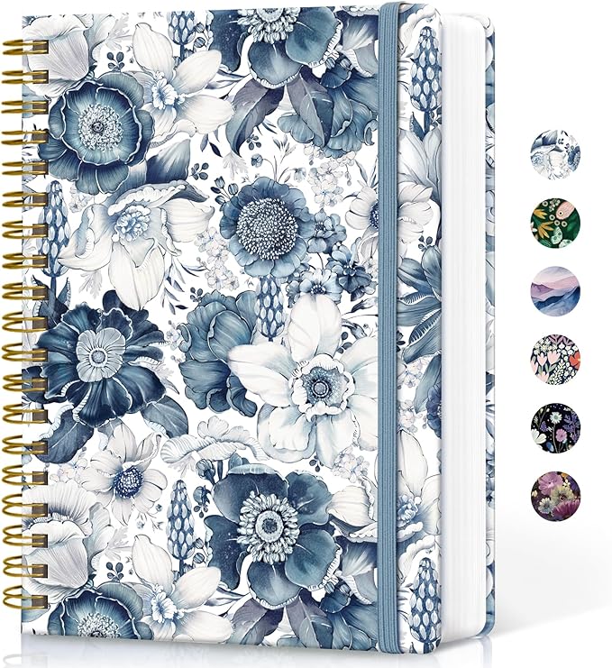 Lined Spiral Notebook Journal for Work, 300 Pages Thick B5 (7.1"x10") College Ruled Journal for Women & Writing, Hardcover Notebook for Note Taking, Perfect for Office Home School, Blue Floral-DeskLoop Office