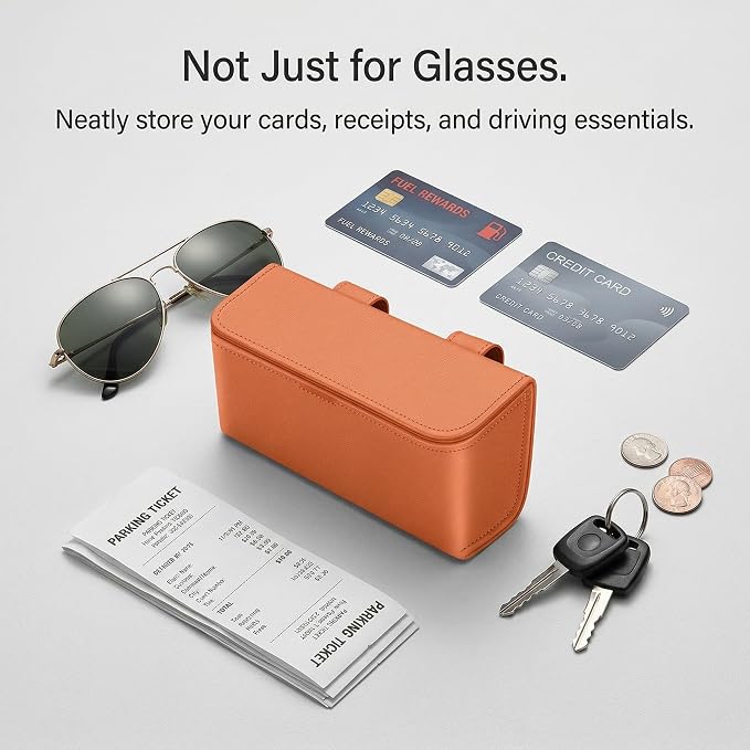 Magnetic Sunglasses Holder for Car Visor, PU Leather Clip, One-Handed Access - Image 5