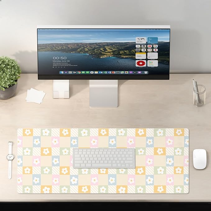 Cute Checkered Mouse Pad Large Desk Mat Extended Keyboard XL Mouse Pad Kawaii - Image 6