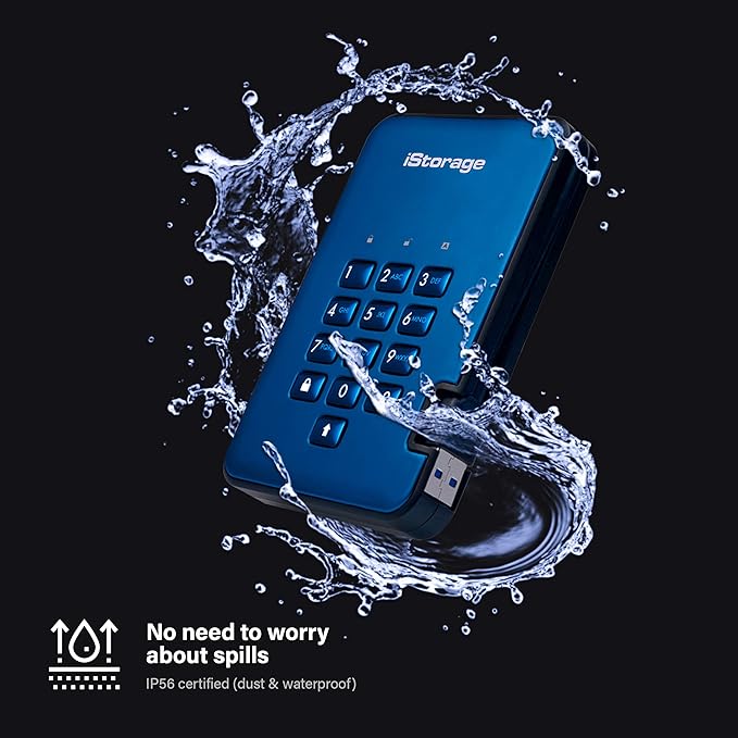 iStorage diskAshur2 HDD 1TB Blue | Secure portable hard drive | Password protected | Dust & water resistant | Hardware Encryption-DeskLoop Office