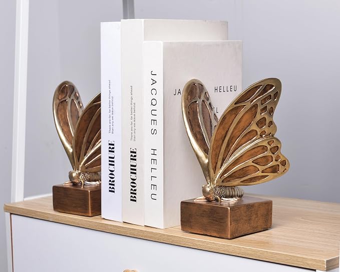 Vintage Brown Butterfly Bookends, Resin Book Ends - Image 6