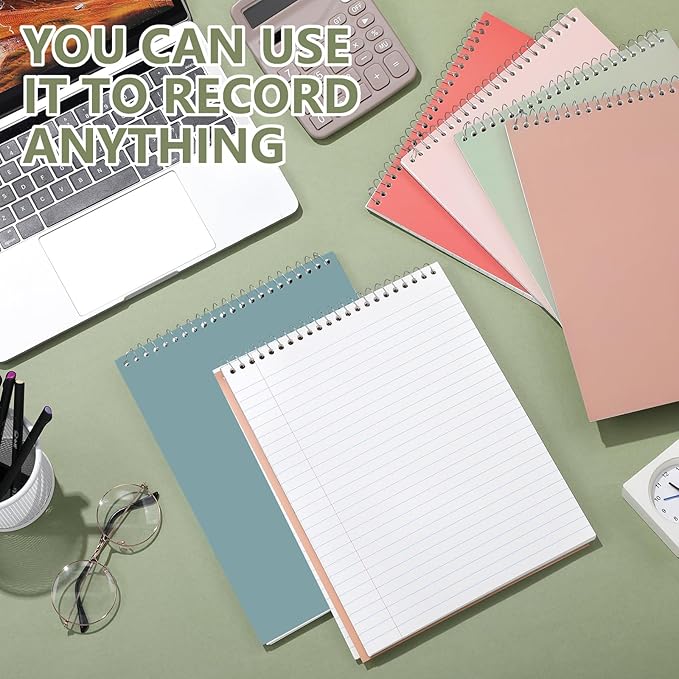 6 Pack 8.5 x 11'' Top Bound Office Steno Book Wide Ruled Double Sided Spiral Notebooks Reliable White Paper 70 Sheets/Pad Pastel Colors Covers for Writing School Notes(Business Color)-DeskLoop Office