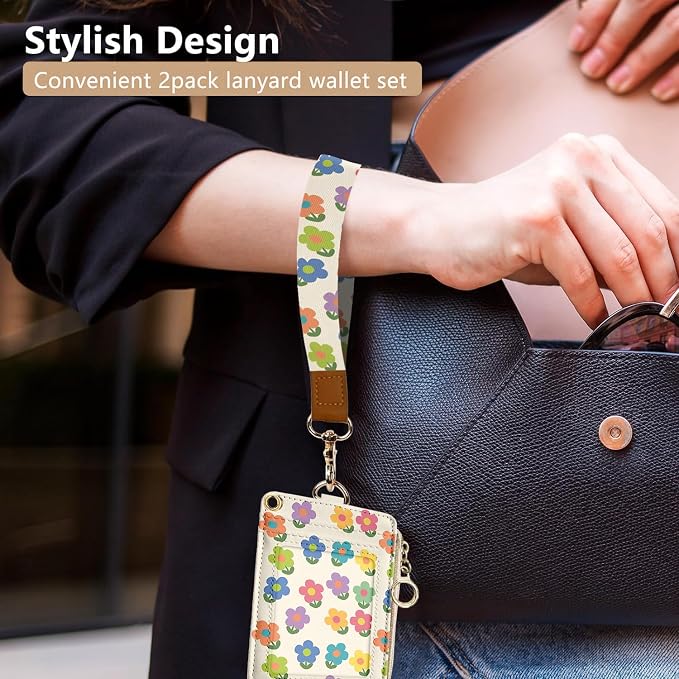 bolimoss 2-in-1 ID Badge Holder & Lanyard Wallet, Cute Floral Lanyard - Image 5