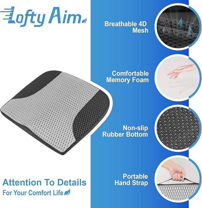 Car Seat Cushion, Comfortable Memory Foam Seat Pillow for Driving, Sciatica-Back Pain Relief, Cushion for Car-Truck, Office, Wheelchair - Mesh Black&Gray-DeskLoop Office