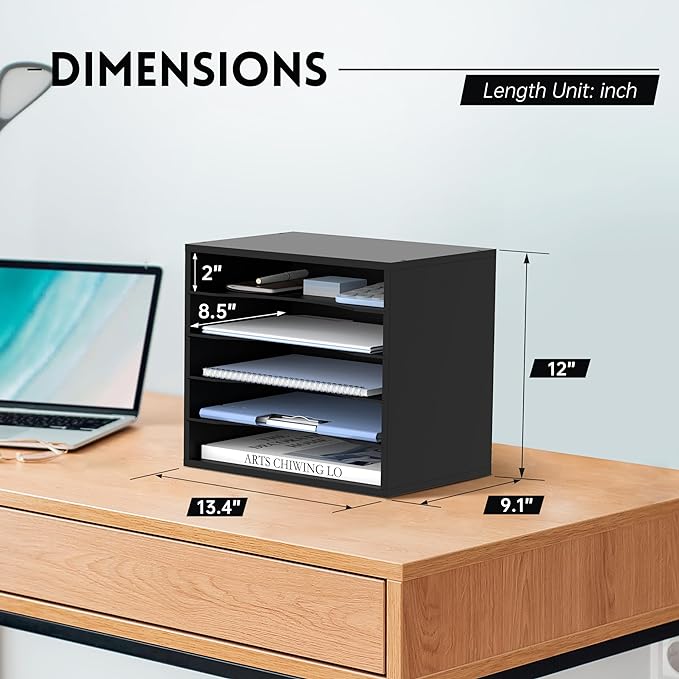 SUPEASY Wood Desk Organizer, 5 Tier Paper File Organizer - Image 3