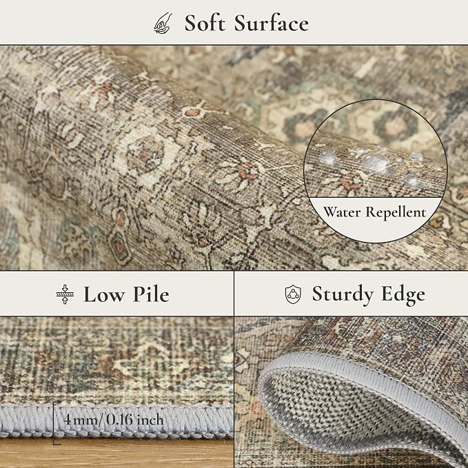 GENIMO 9x12 Area Rugs for Living Room, Machine Washable Non Slip Vintage Rugs - Image 8