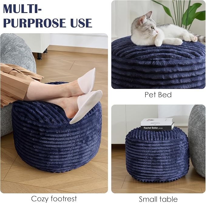 SHOUREN Stuffed Round Ottoman, Corduroy Pouf Ottoman Foot Rest - Image 5