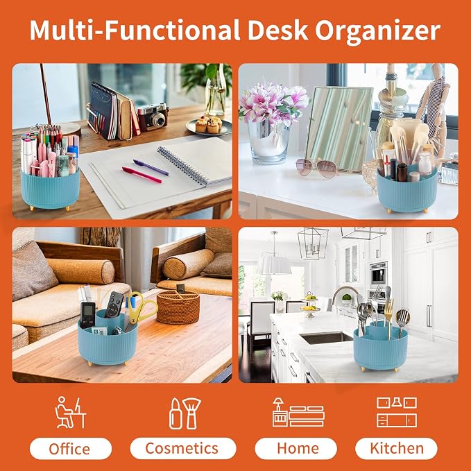 Desk Pencil Pen Holder, 5 Slots 360°Degree Rotating Organizers for, Desktop - Image 5