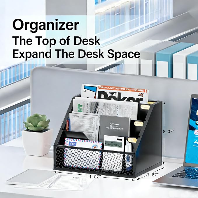 Mail Organizer Countertop, Wooden Mail Holder, 4 Slot Letter Holder - Image 5
