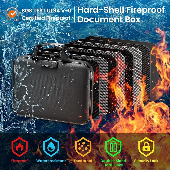 Fireproof Document Box with Lock, Hard case Fireproof File Organizer with 13 - Image 6