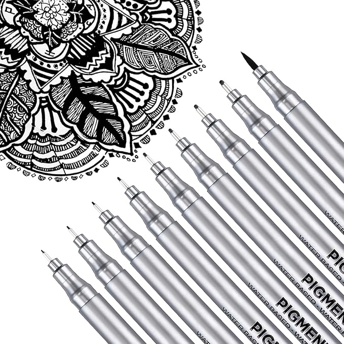 Dyvicl Micro-Pen Fineliner Pens, Black Pigment Liner Multiliner Archival Ink Micro Fine Point Pens for Drawing, Sketching, Journaling, Doodling, 9 Pack-DeskLoop Office