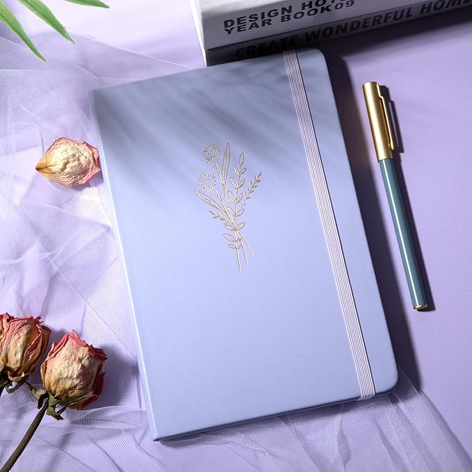 Lined Journal Notebook for Women Cute Leather Journals for Writing Aesthetic Floral Diary 192 Pages A5 Hardcover Journaling Notebooks with Pen Loop, 5.7 x 8.3 In, Purple-DeskLoop Office