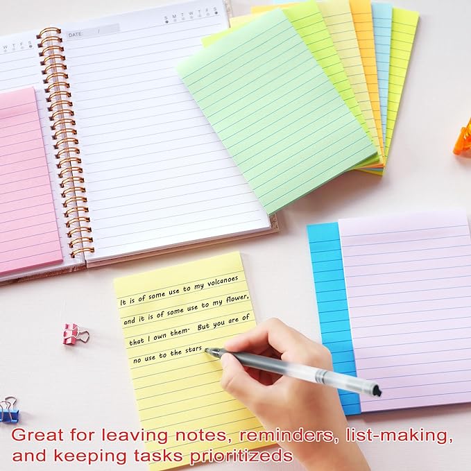 HQCME 9 Pack Lined Sticky Notes 4X6 in Post, 9 Pastel Colors Large Ruled Post - Image 3