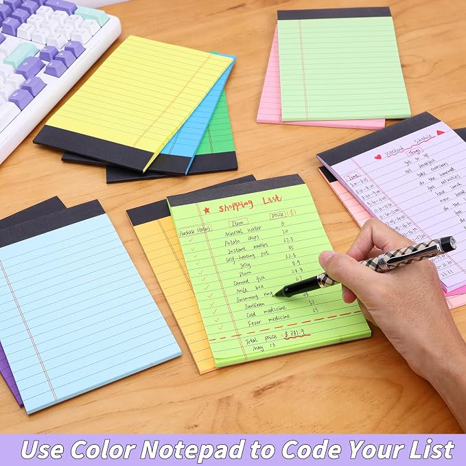 Oleitodh 36 Pack Legal Pads Bulk 12 Colors, Wide Ruled Notepad 5x8, Colored - Image 8