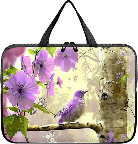Laptop Sleeve Case Bag 15 inch, Purple Florals Hummingbird Slim Carrying Case Durable Handbag Travel Laptop Bag for 15 inch MacBook Air M3/M2/15 Pro/Surface Laptop 7/6/5/4/3/ Dell XPS 15 Plus