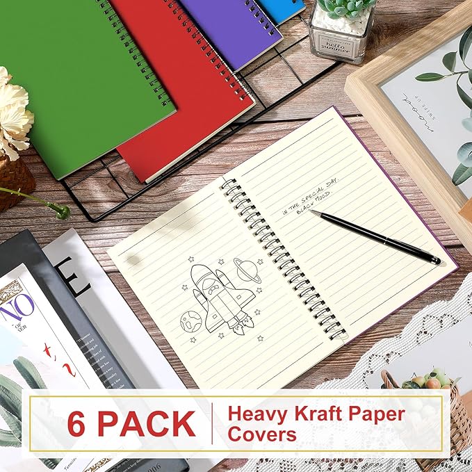 Yahenda 6 Pcs Spiral Notebook Bulk A5 Journal Lined 8.3'' x 5.5'' Writing Composition Paper Small Notepad Subject Notebook for Students Office Business Back to School Supplies (Mixed Colors)-DeskLoop Office